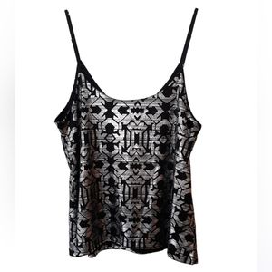 NWT Material Girl Medium Black Silver Foil Tribal Print Spaghetti Strap Camisole